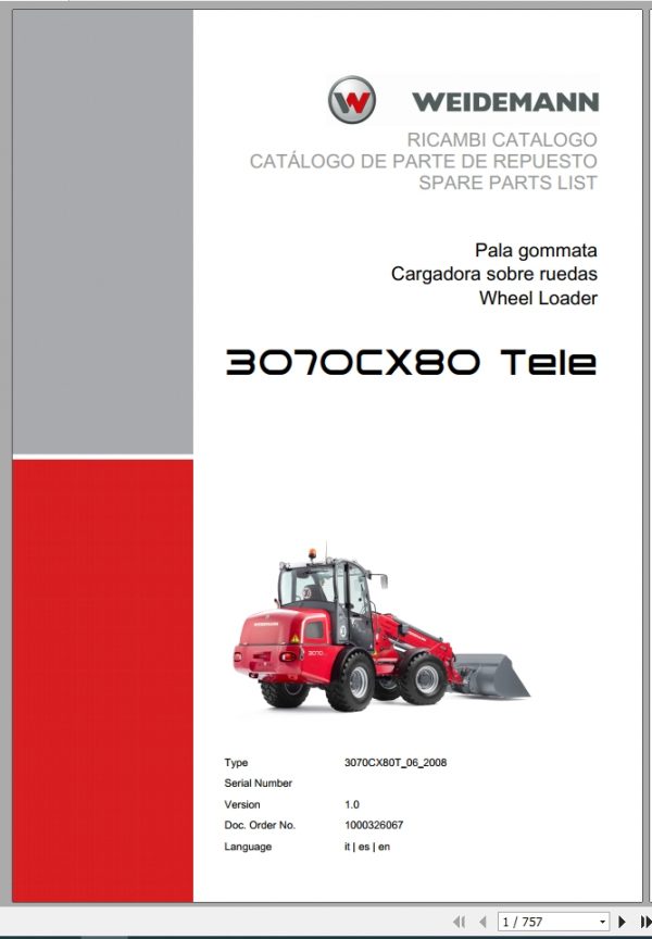 Weidemann Wheel Loader 3070CX80 TELE 3070CX80T 06 2008 1.0 Spare Parts List ITESEN 1