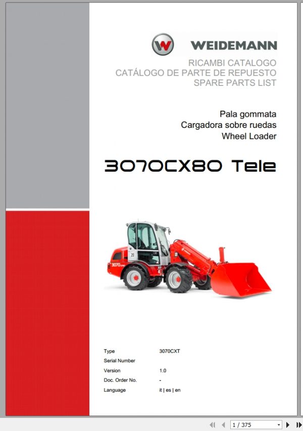 Weidemann Wheel Loader 3070CX80 TELE 3070CXT 1.0 Spare Parts List ITESEN 1
