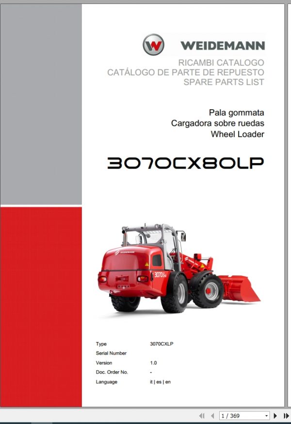 Weidemann Wheel Loader 3070CX80LP 3070CXLP 1.0 Spare Parts List ITESEN 1