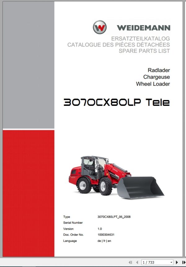 Weidemann Wheel Loader 3070CX80LP TELE 3070CX80LPT 06 2008 1.0 Spare Parts List DEFREN 1