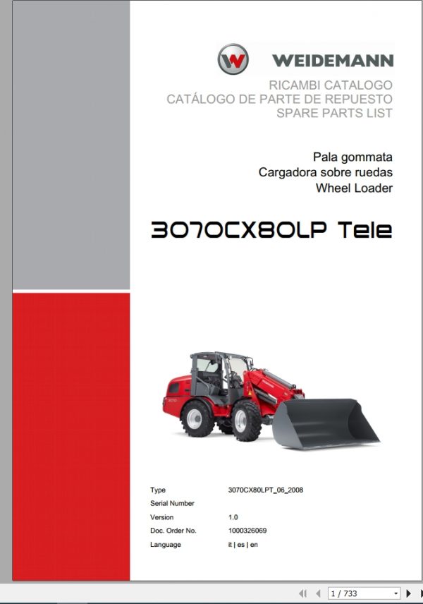 Weidemann Wheel Loader 3070CX80LP TELE 3070CX80LPT 06 2008 1.0 Spare Parts List ITESEN 1