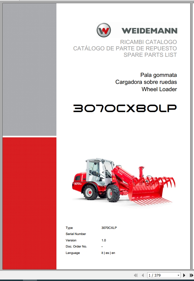 Weidemann Wheel Loader 3070CX80LP TELE 3070CXLP 1.0 Spare Parts List ITESEN 1