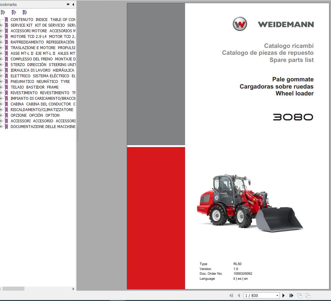 Weidemann Wheel Loader 3080 RL50 1.0 Spare Parts List ITESEN 2019 1
