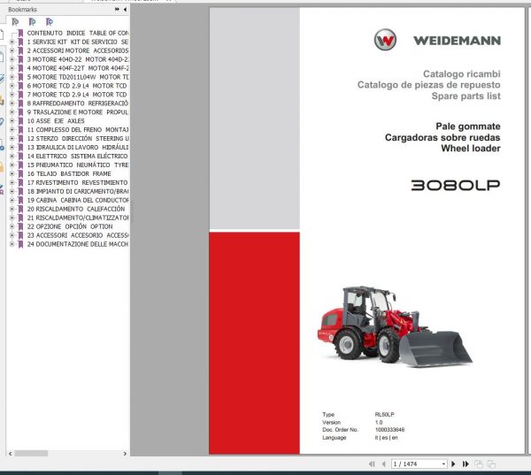 Weidemann Wheel Loader 3080LP RL50LP 1.0 Spare Parts List ENITES 1