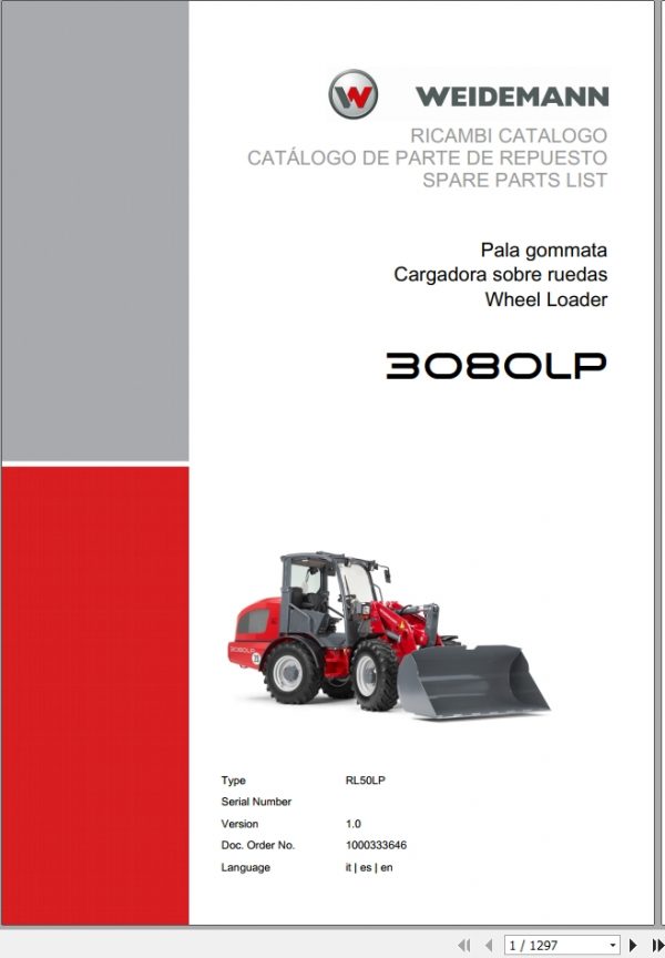Weidemann Wheel Loader 3080LP RL50LP 1.0 Spare Parts List ITESEN 1