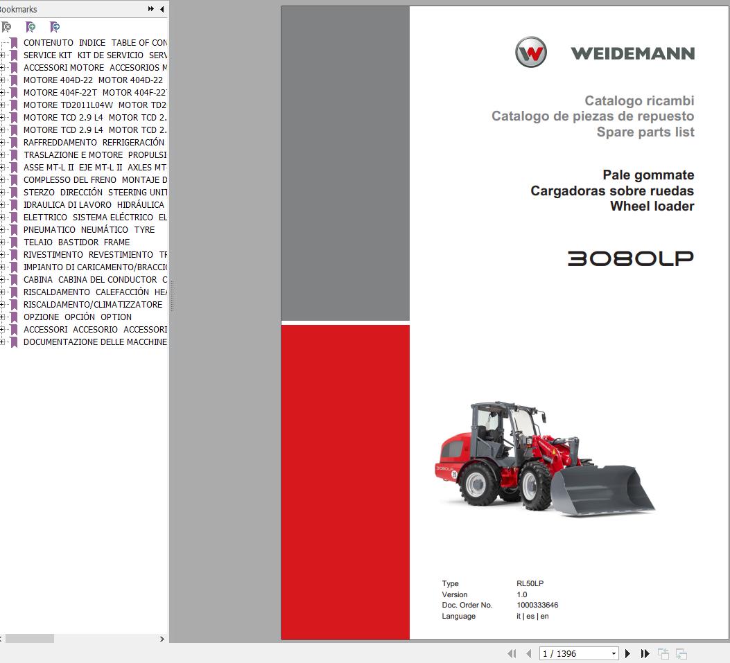 Weidemann Wheel Loader 3080LP RL50LP 1.0 Spare Parts List ITESEN 2019 1