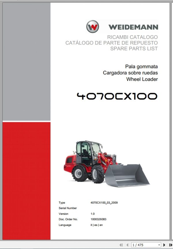 Weidemann Wheel Loader 4070CX100 4070CX100 03 2009 1.0 Spare Parts List ITESEN 1