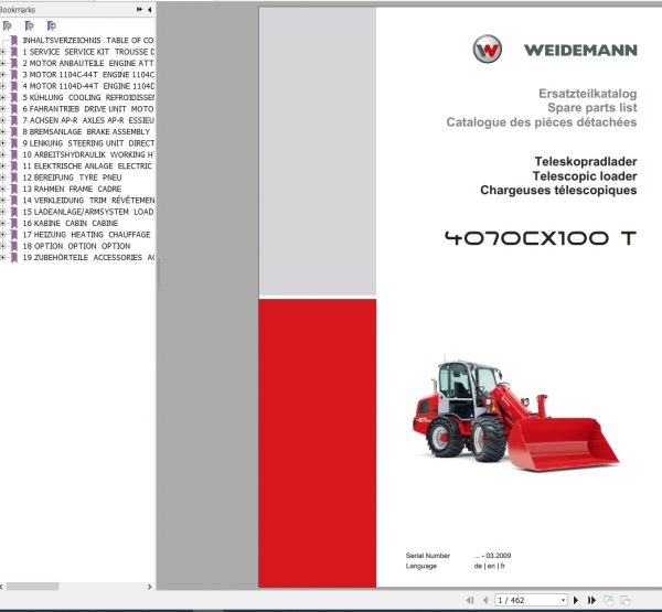 Weidemann Wheel Loader 4070CX100 T Spare Parts List ENDEFR 1