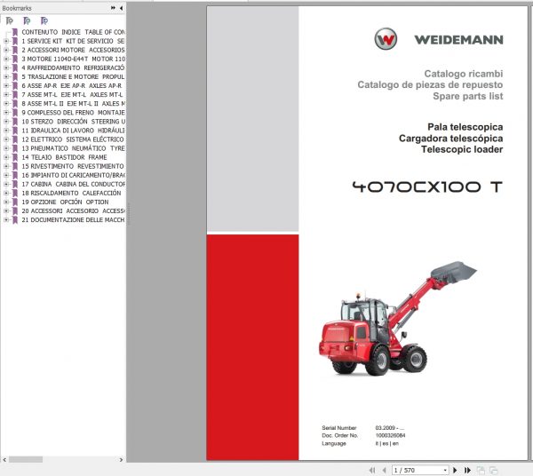 Weidemann Wheel Loader 4070CX100 T Spare Parts List ENITES 1