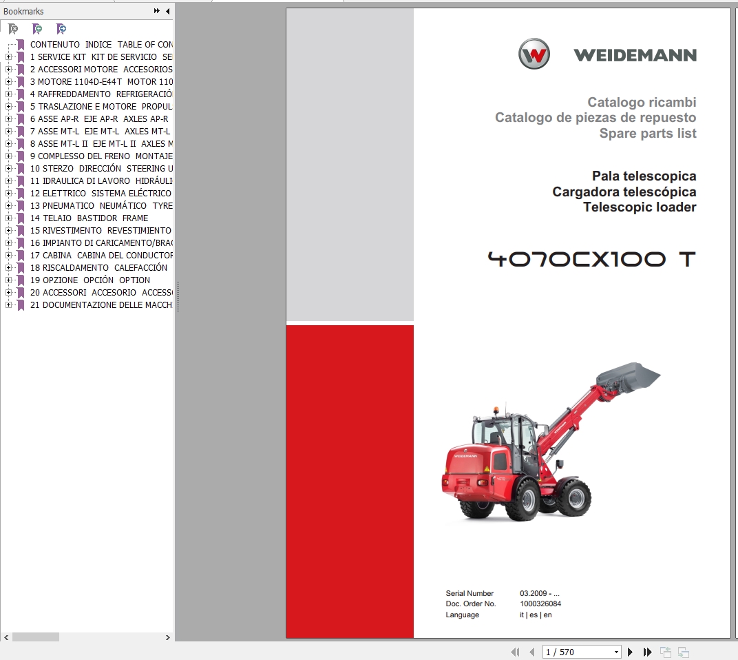 Weidemann Wheel Loader 4070CX100 T Spare Parts List ENITES 1
