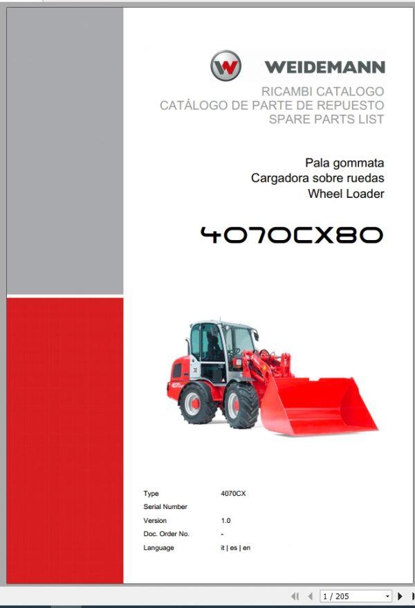 Weidemann Wheel Loader 4070CX80 4070CX 1.0 Spare Parts List ITESEN 1