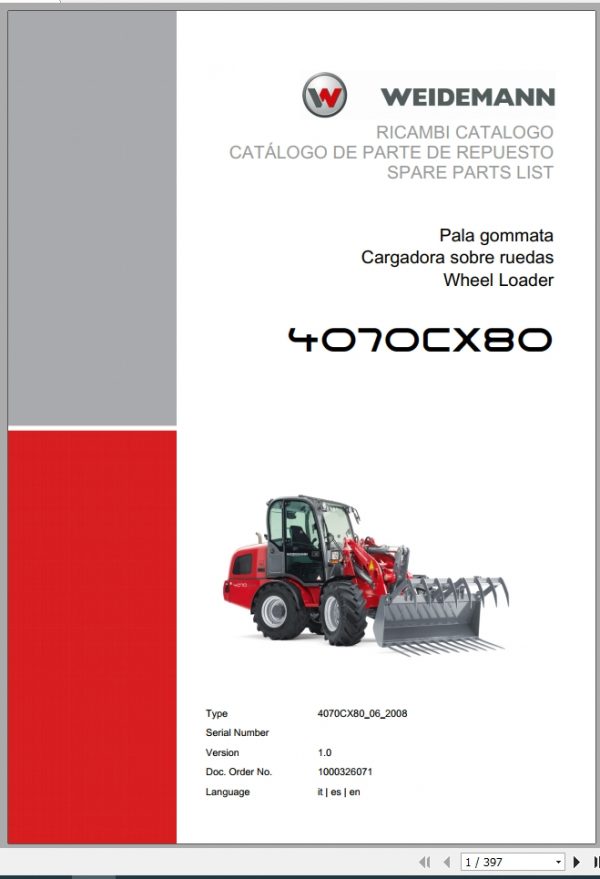 Weidemann Wheel Loader 4070CX80 4070CX80 06 2008 1.0 Spare Parts List ITESEN 1