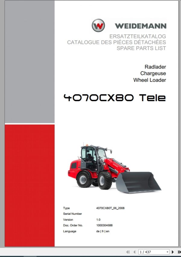 Weidemann Wheel Loader 4070CX80 TELE 4070CX80T 06 2008 1.0 Spare Parts List DEFREN 1