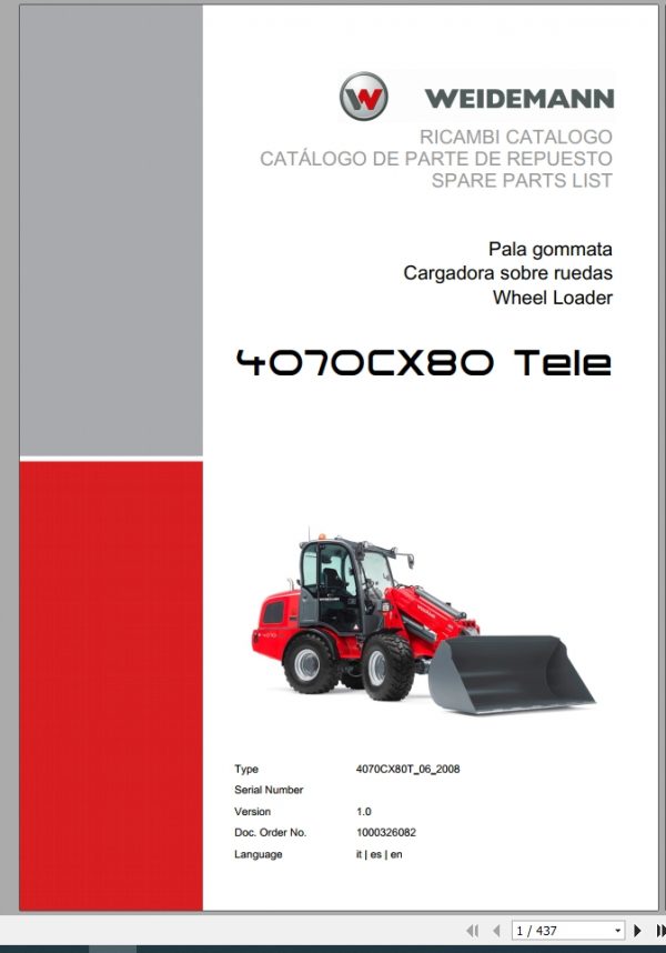 Weidemann Wheel Loader 4070CX80 TELE 4070CX80T 06 2008 1.0 Spare Parts List ITESEN 1