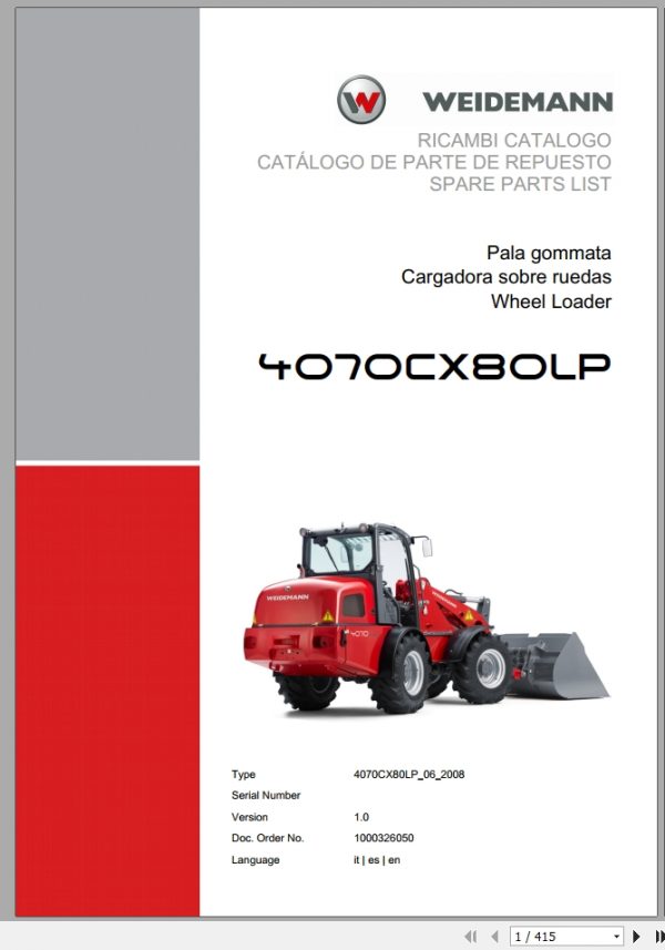 Weidemann Wheel Loader 4070CX80LP 4070CX80LP 06 2008 1.0 Spare Parts List ITESEN 1