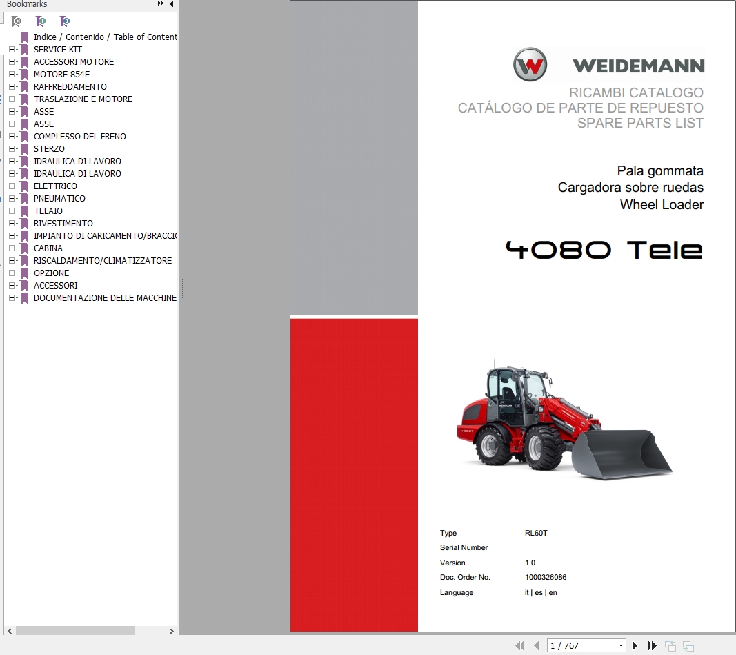 Weidemann Wheel Loader 4080 TELE RL60T 1.0 Spare Parts List ITESEN 1