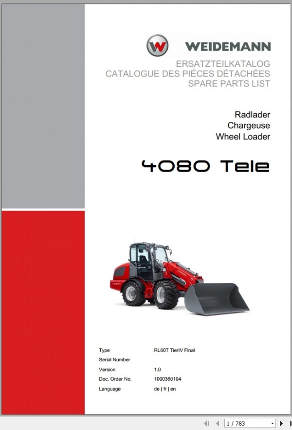 Weidemann Wheel Loader 4080 Tele RL60T TierIV Final 1.0 Spare Parts List DEFREN 1