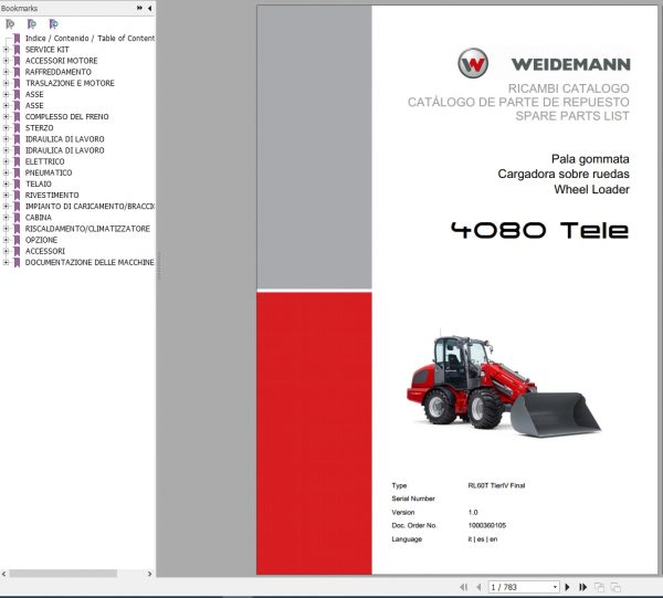 Weidemann Wheel Loader 4080 Tele RL60T TierIV Final 1.0 Spare Parts List ITESEN 1