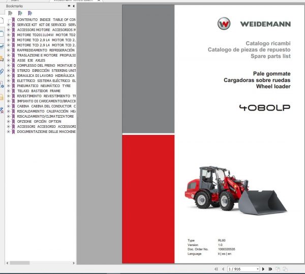 Weidemann Wheel Loader 4080LP RL60 1.0 Spare Parts List ITESEN 2019 1