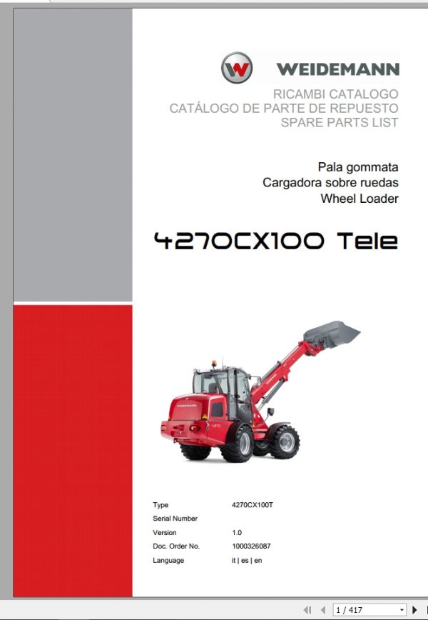 Weidemann Wheel Loader 4270CX100 TELE 4270CX100T 1.0 Spare Parts List ITESEN 1