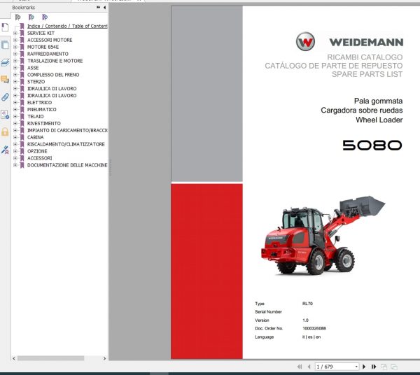 Weidemann Wheel Loader 5080 RL70 1.0 Spare Parts List ITESEN 1
