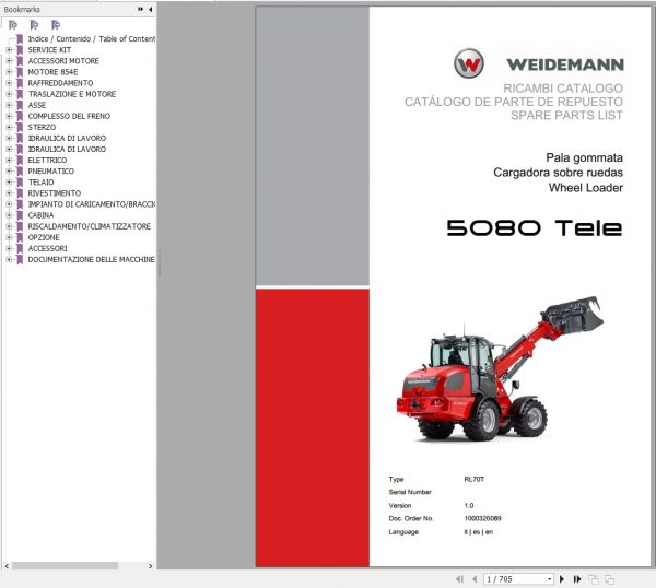 Weidemann Wheel Loader 5080 TELE RL70T 1.0 Spare Parts List ITESEN 1