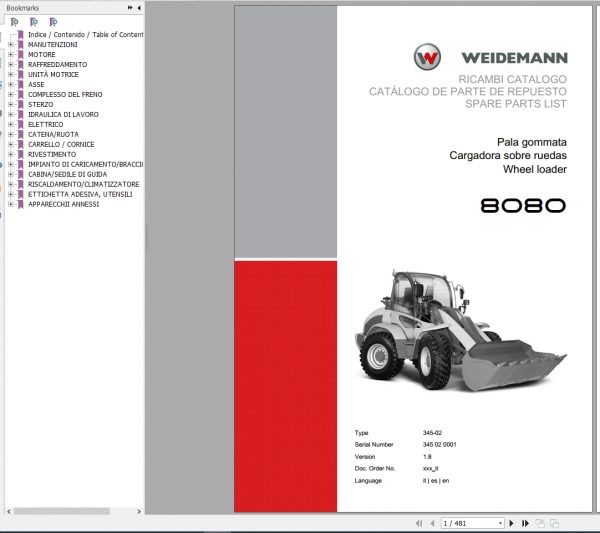 Weidemann Wheel Loader 8080 345 02 1.8 Spare Parts List ITESEN 1