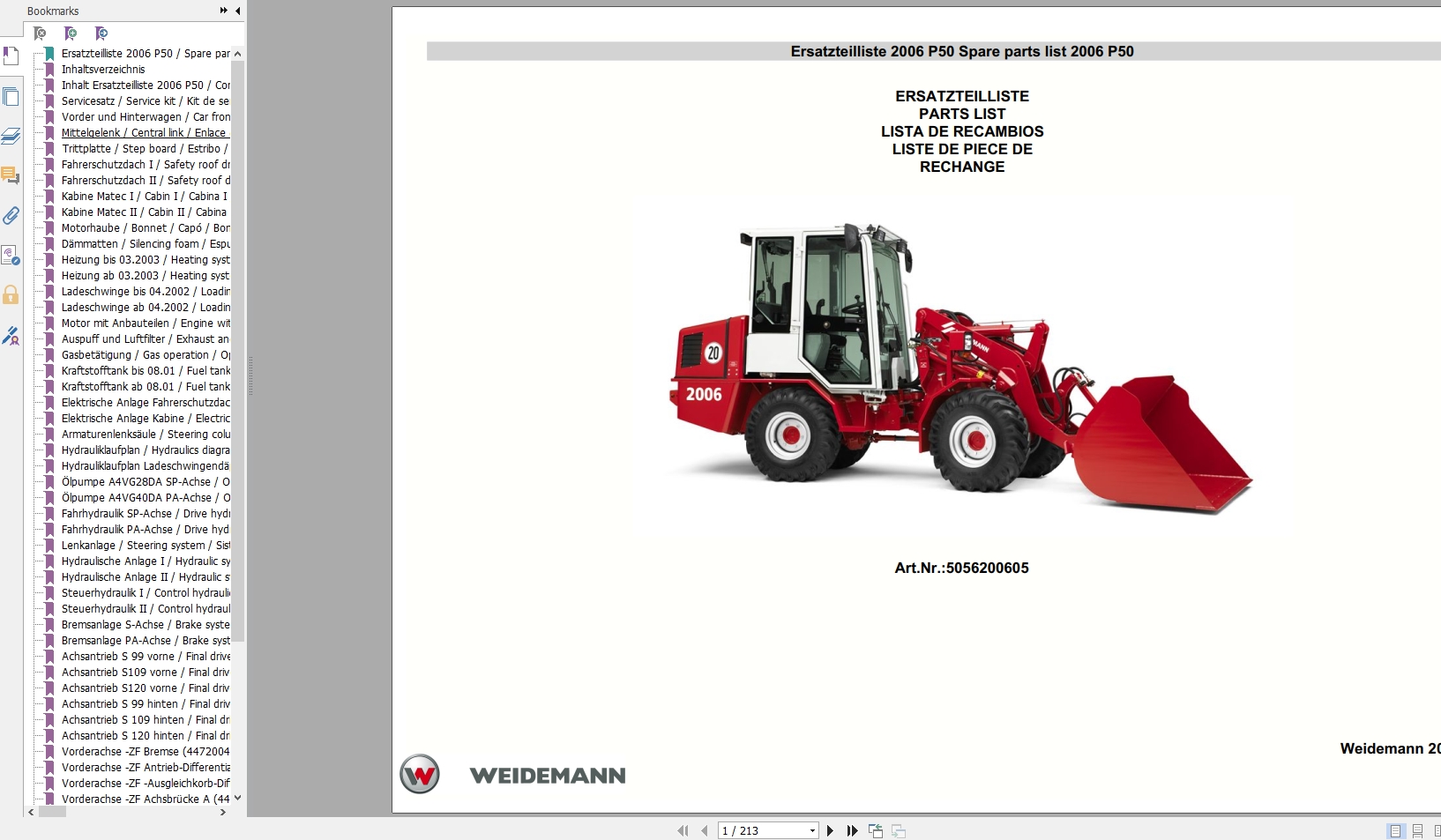 Weidemann Wheel Loader P50 2006 Spare Parts List FRDEESEN 1