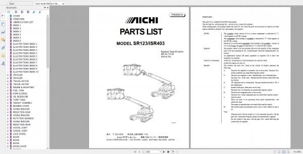Aichi Aerial Platform SR123 A8102025 PA00041A Part List En 1