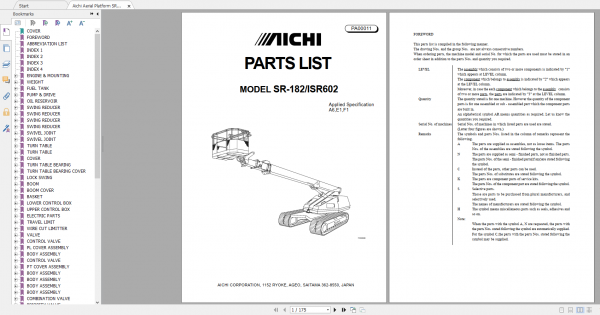 Aichi Aerial Platform SR182 ISR602 A6E1F1 PA00011 Part List En 1