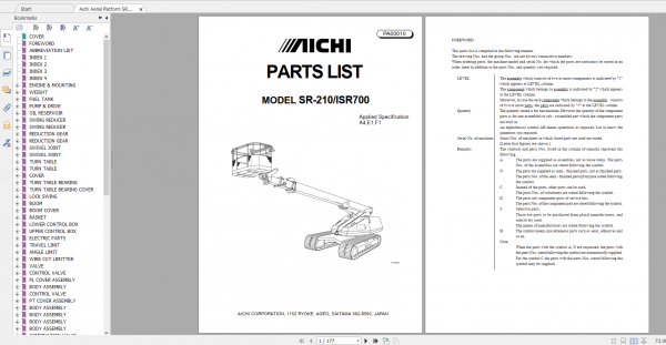 Aichi Aerial Platform SR210 ISR700 A4E1F1 PA00010 Part List En 1