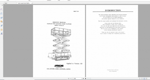 Aichi Aerial Work Platform RV093123AB SME712A Service Manual En 1