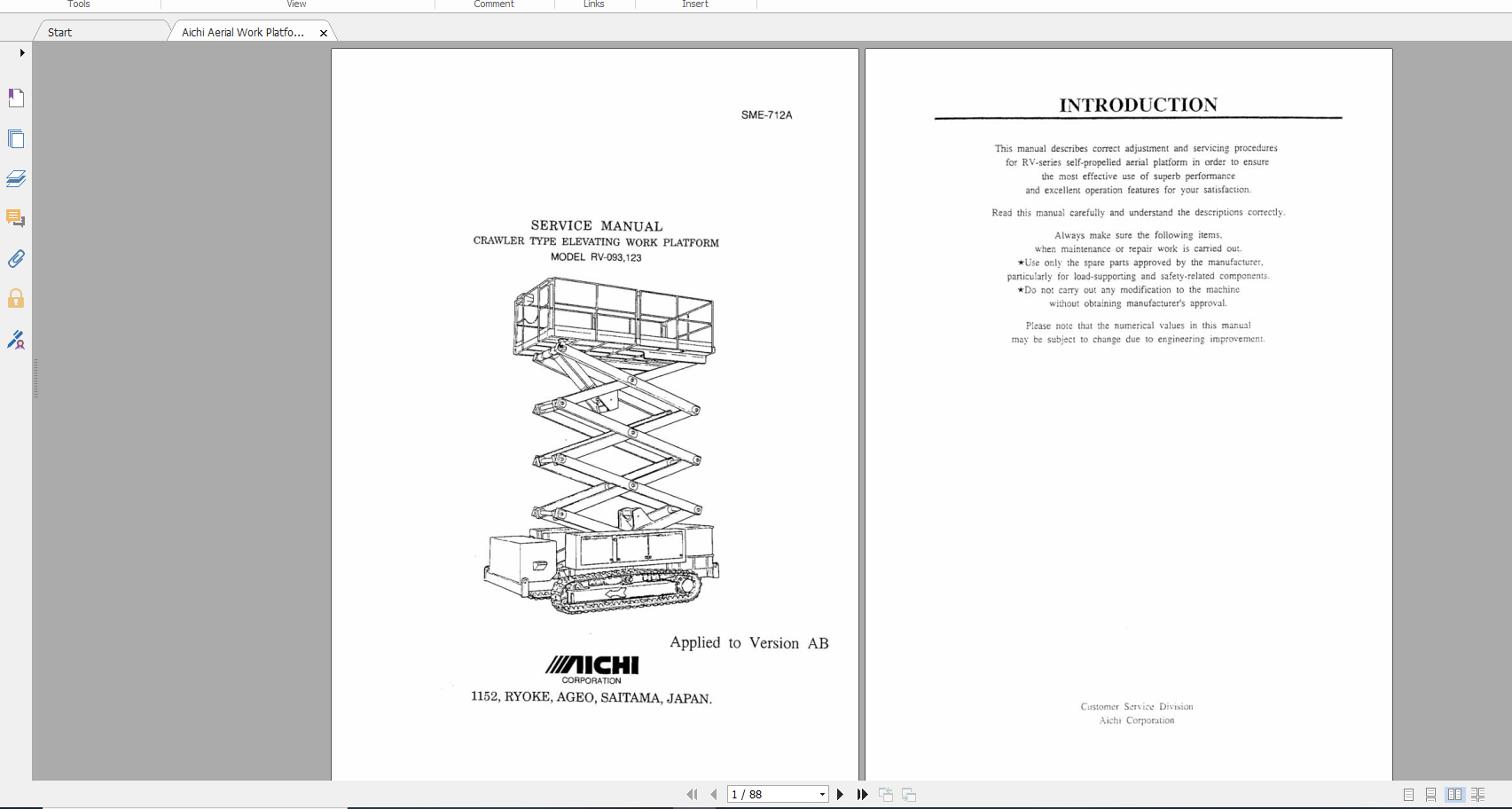 Aichi Aerial Work Platform RV093123AB SME712A Service Manual En 1