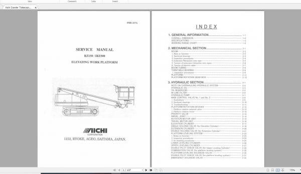 Aichi Aerial Work Platform RZ150 SME117A Service Manual En 1