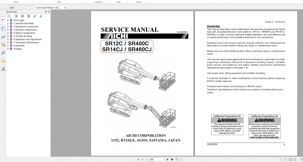 Aichi Aerial Work Platform SR12 14CJ SR400C 460CJ SSJ00008 Service Manual En 1