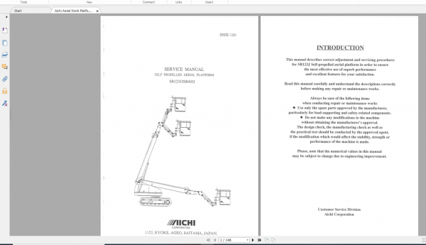 Aichi Aerial Work Platform SR123J SME120 Service Manual En 1