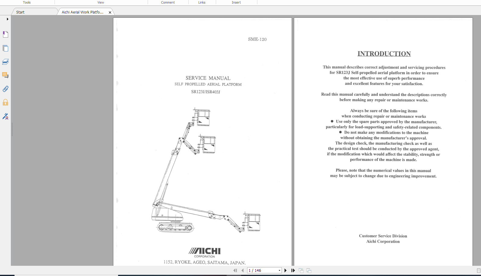 Aichi Aerial Work Platform SR123J SME120 Service Manual En 1