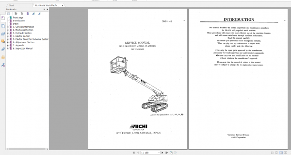 Aichi Aerial Work Platform SR123 SME114B A6A820 scaned Service Manual En 1