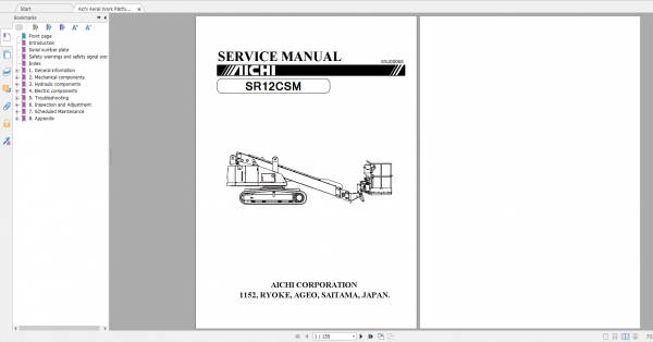 Aichi Aerial Work Platform SR12CSM SSJ00068 CE Service Manual En 1