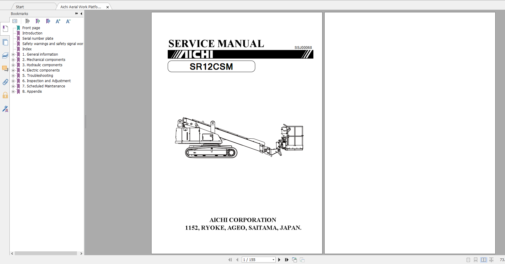Aichi Aerial Work Platform SR12CSM SSJ00068 CE Service Manual En 1