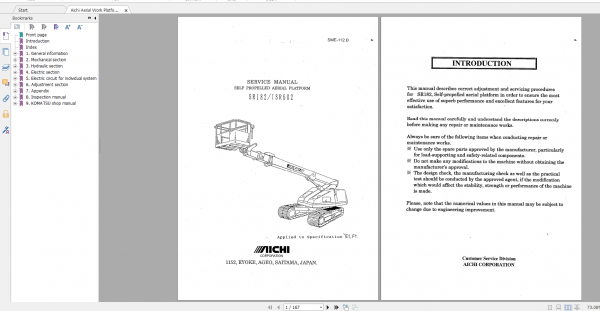 Aichi Aerial Work Platform SR182 ISR602 SME112D E1F1 scaned Service Manual En 1