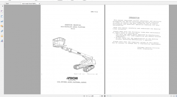 Aichi Aerial Work Platform SR210 SME113A AC scaned Service Manual En 1