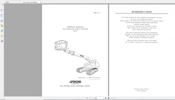 Aichi Aerial Work Platform SR210 SME113B A1A2A3A4 scaned Service Manual En 1