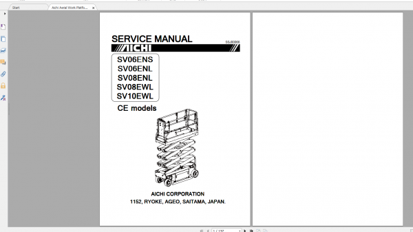 Aichi Aerial Work Platform SV06ENS SV06ENL SV08ENL SV08EWL SV10EWL Service Manual En 1