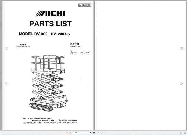 Aichi Parts List Operator Manual Service Manual DVD 5