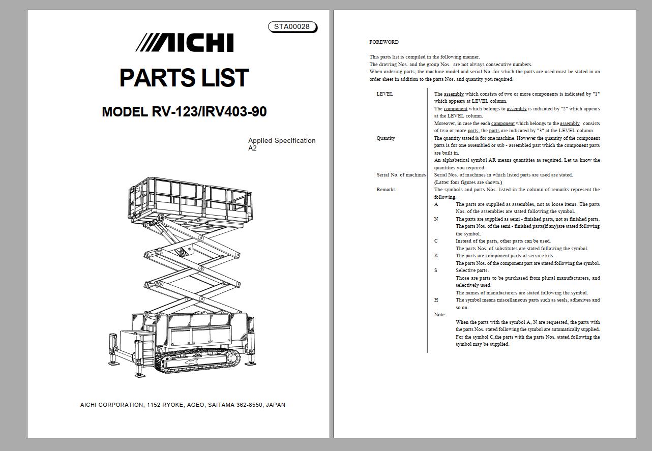 Aichi Parts List Operator Manual & Service Manual DVD