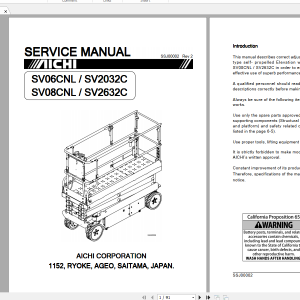 Aichi Scissor Lift Platform SV06CNL SV08CNL SV2032C SV2632C SSJ00002 Rev2 Service Manual En 1
