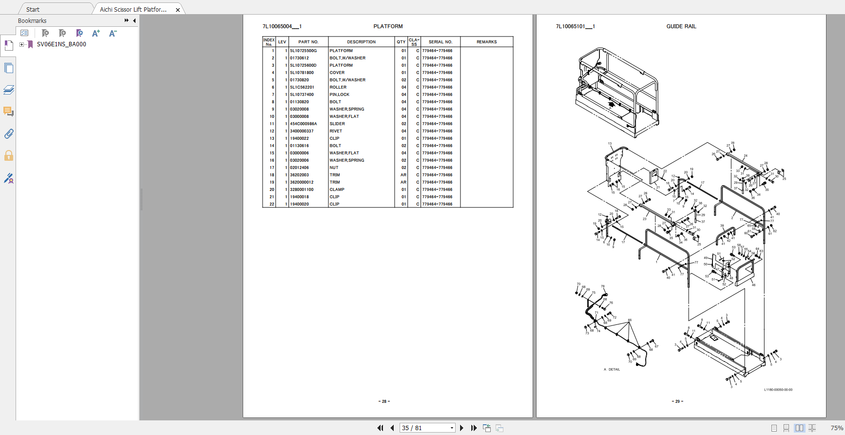 Aichi Scissor Lift Platform SV06ENS_PG00502 Part List_En