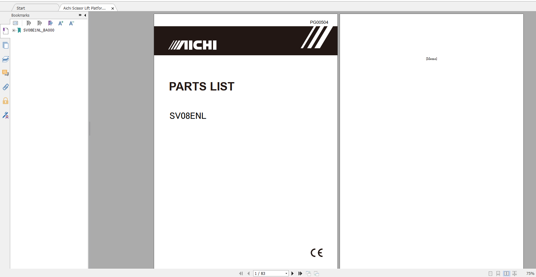Aichi Scissor Lift Platform SV08ENL PG00504 Part List En 1