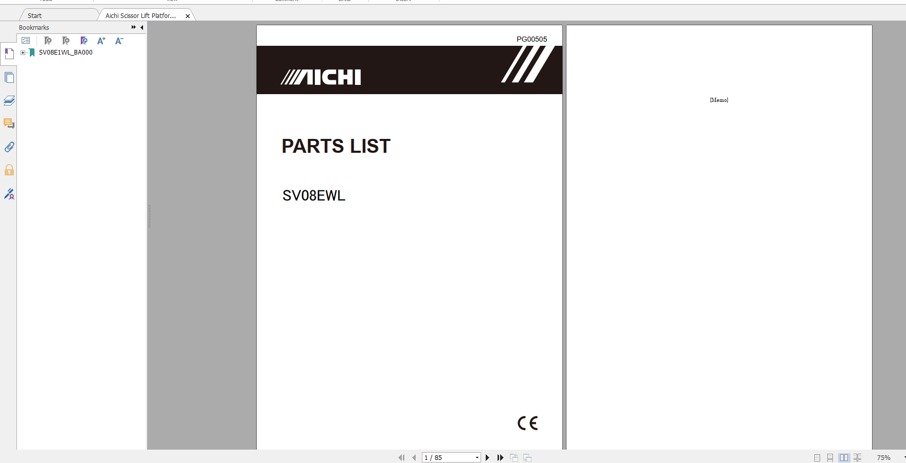 Aichi Scissor Lift Platform SV08EWL PG00505 Part List En 1